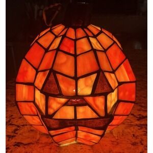 STAINED GLASS Tiffany Style Halloween JOL JACK O LANTERN Pumpkin Lamp Light